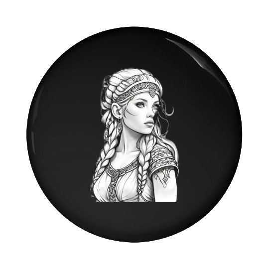 Viking female hairstyles grayscale Pin Buttons