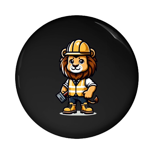 Cute Lion Construction Worker Pin Buttons