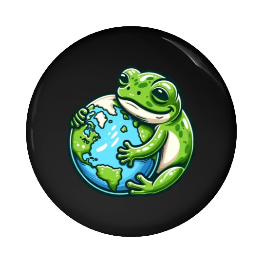 Frog Embracing Earth: Earth Day Pin Buttons