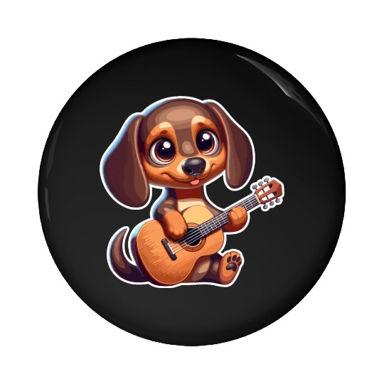 Cute Dachshund playing Guitar Pin Buttons