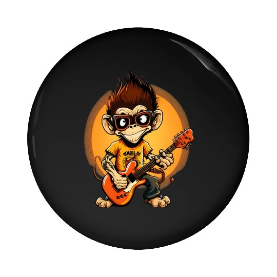 Monkey Chimpanzee Playing Acousitc Rock Guitar Pin Buttons