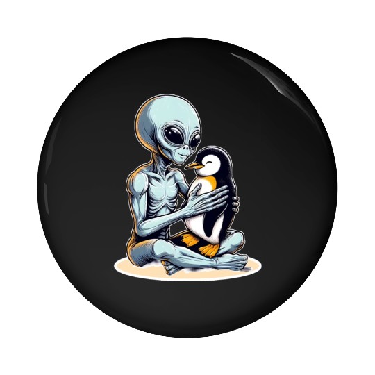Alien Embracing Penguin Pin Buttons