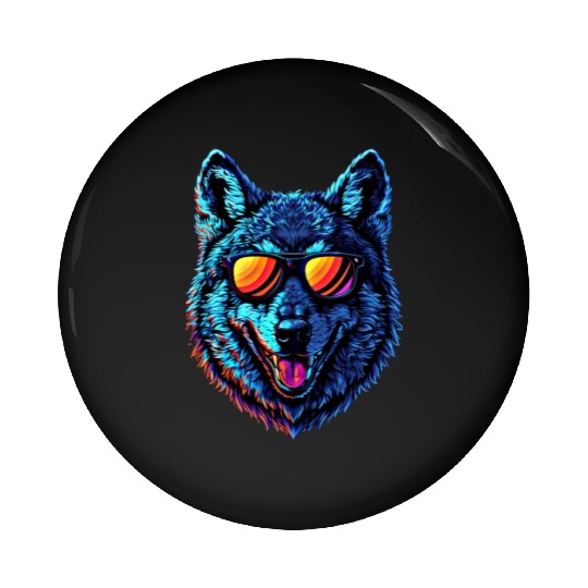 Cool Wolf Face Blue Wolf Wearing Sunglasses Pin Buttons