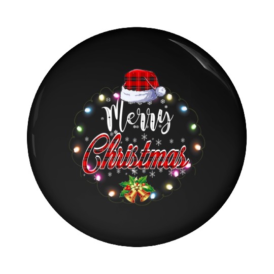 Merry Christmas Buffalo Red Plaid Lights Pin Buttons