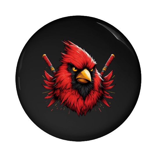 Red Northern Cardinal As Ninja Symbol Of Bravery Pin Buttons