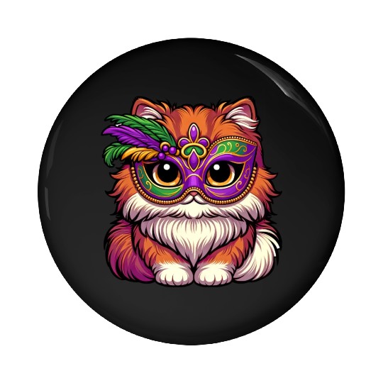 Mardi Gras Persian Cat, Dressed-up Cat Pin Buttons