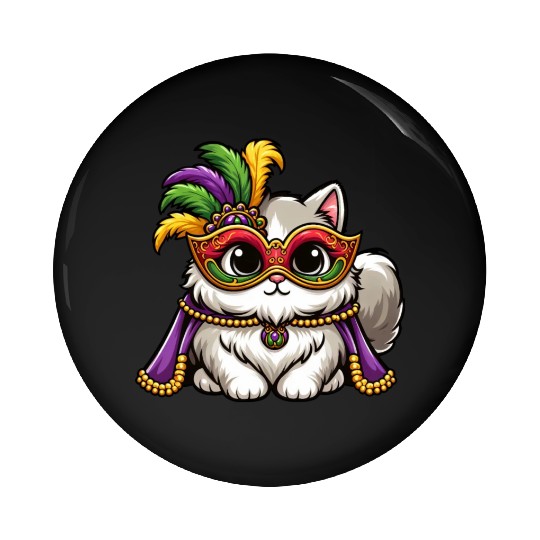 Mardi Gras Persian Cat, Masked Cat Costume Pin Buttons
