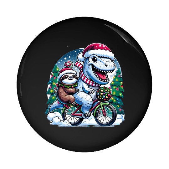 Winter Wonderland T-Rex and Sloth Cycling Duo Pin Buttons