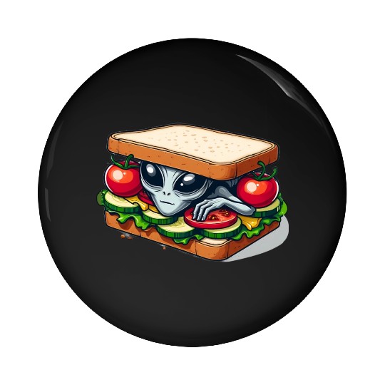 Alien Hiding in a Sandwich Pin Buttons