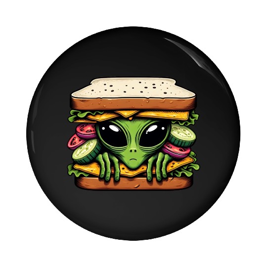 Alien Hiding in a Sandwich Pin Buttons