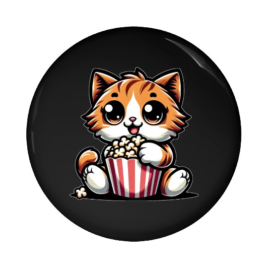 Cinema Cat, Cute Tomcat with Popcorn Pin Buttons