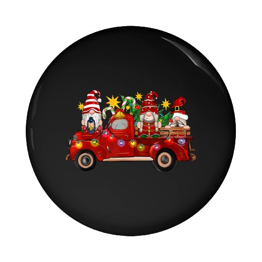 Three Gnomes In Red Truck Pin Buttons