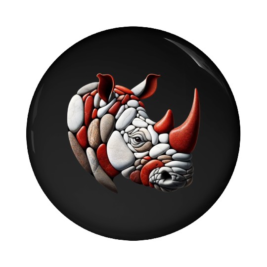 Rustic Terra Rhinoceros Pebble Art Piece Pin Buttons
