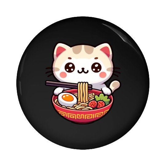 Cute Cat Eating Ramen Pin Buttons
