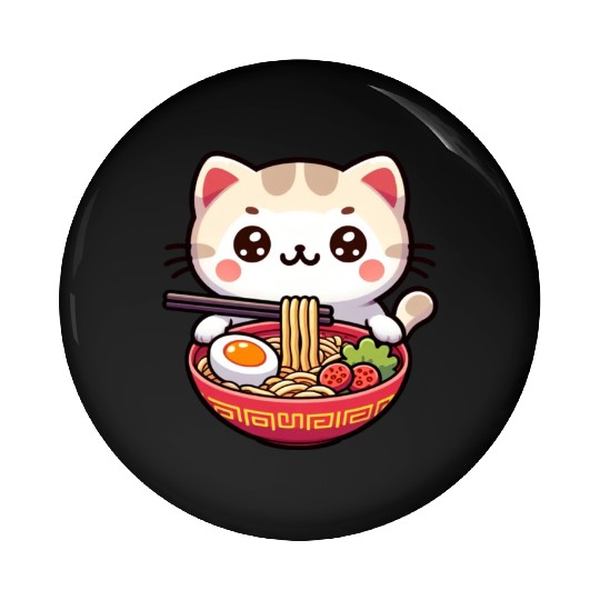 Cute Cat Eating Ramen Pin Buttons
