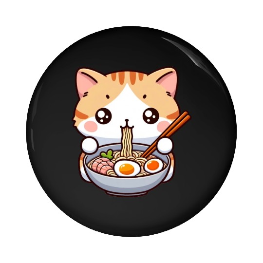 Cute Cat Eating Ramen Pin Buttons