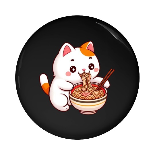 Cute Cat Eating Ramen Pin Buttons