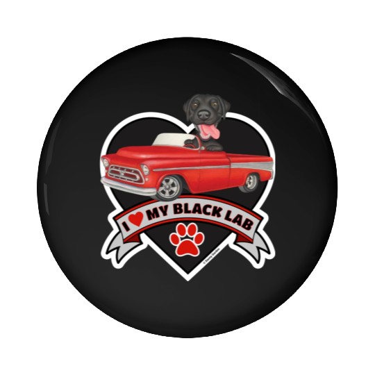 Cute black lab in classic truck inside a heart Pin Buttons