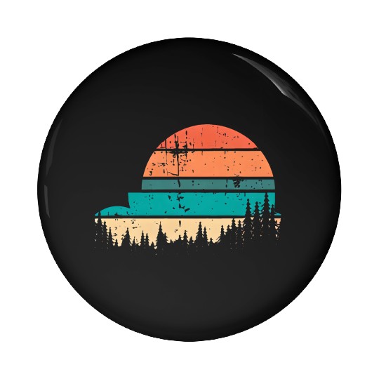 Retro Evergreen Sunset Stepped Circle Design Pin Buttons