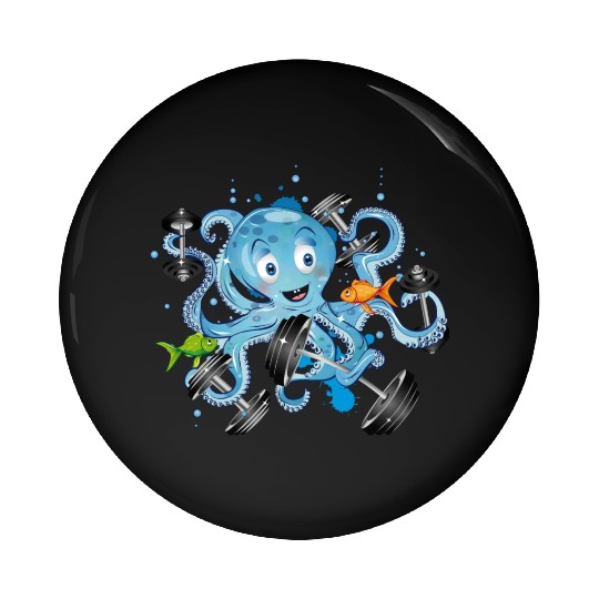 Bodybuilder octopus with dumbbells training Pin Buttons