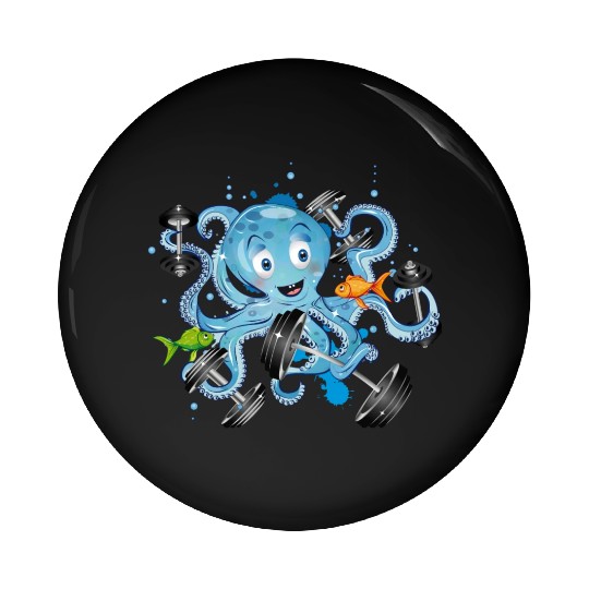 Bodybuilder octopus with dumbbells training Pin Buttons