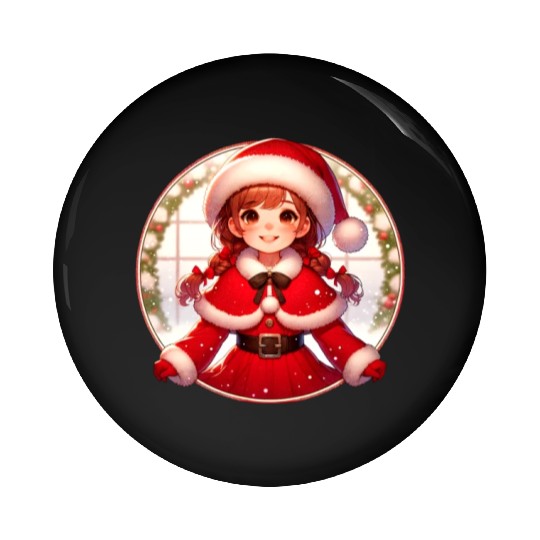 Santa Claus Girl Illustration Funny Christmas Pin Buttons