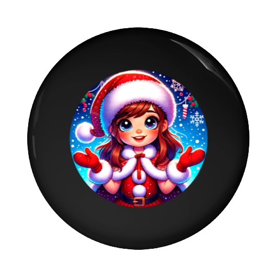 Santa Claus Girl Illustration Funny Christmas Pin Buttons