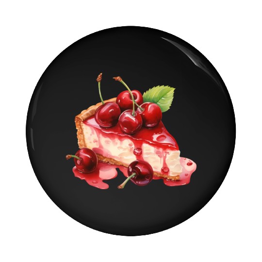 Slice of Red Cherry Cheesecake Pin Buttons