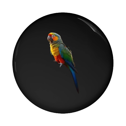 Picture of a parrot colored in bright green, red, Pin Buttons