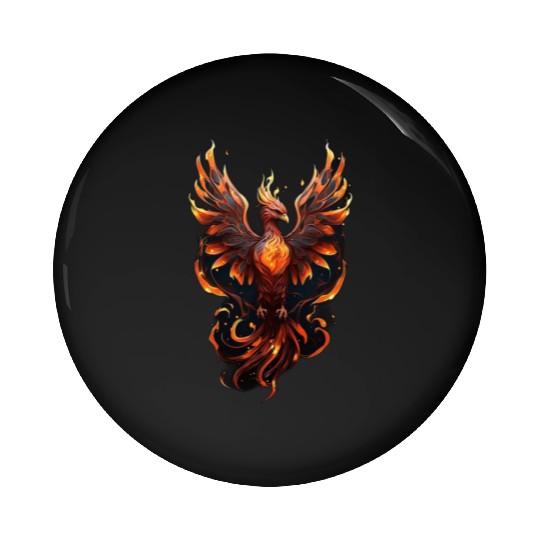 Fiery Phoenix Tattoo Design - Flight of Rebirth Pin Buttons