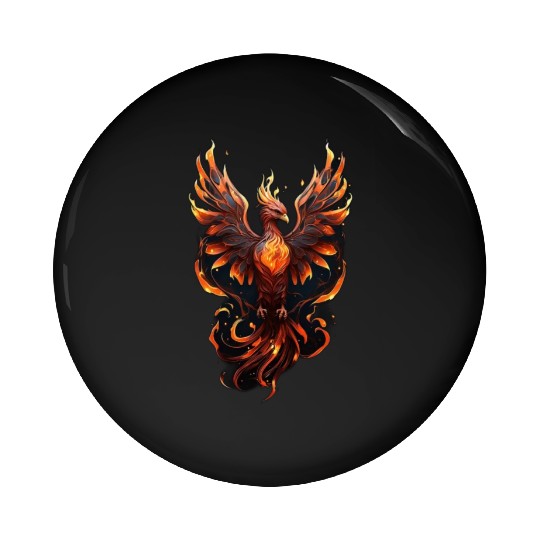 Fiery Phoenix Tattoo Design - Flight of Rebirth Pin Buttons