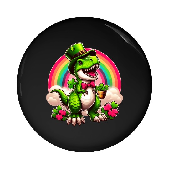 T- Rex Happy St Patricks Day Irish Rainbow Shamro Pin Buttons