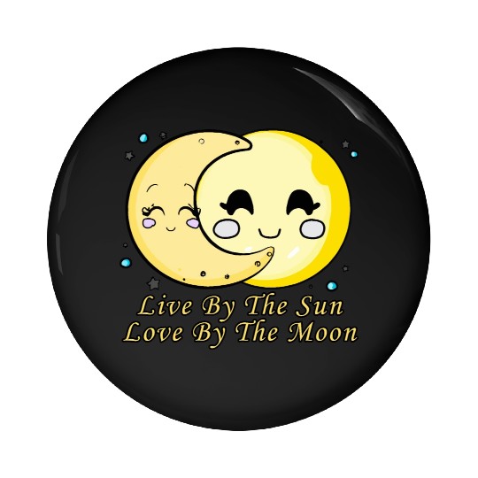 Live By The Sun Love By The Moon, Cartoon Sun Moon Pin Buttons