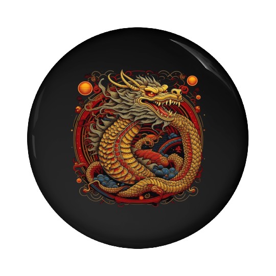 Chinese dragon. Dragon in a circle. Pin Buttons
