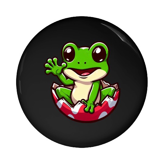 Colorful Easter Egg with Hatching Frog Design Pin Buttons