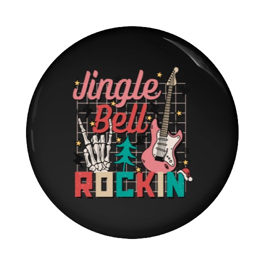 Jingle Bell Rocking Funny Xmas Guitar And Skeleton Pin Buttons