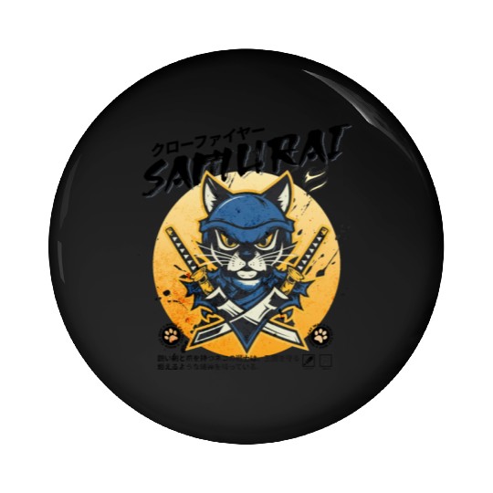 Samurai Cat, Ninja Cat, Cat Assassin, Warrior Cat Pin Buttons
