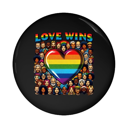 Love Wins Rainbow Heart LGBT Pride Design Pin Buttons