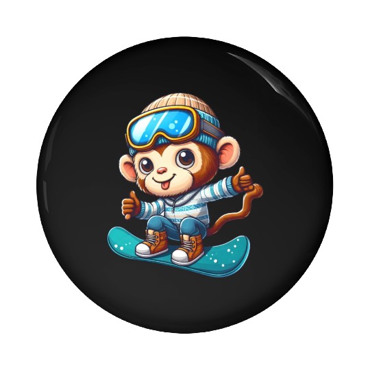 Monkey Chimpanzee Snowboarder Winter Sports Pin Buttons