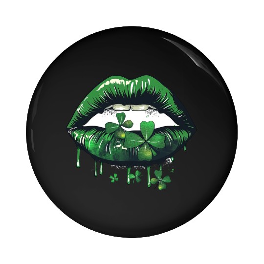 St Patrick Irish Green Lips Pin Buttons