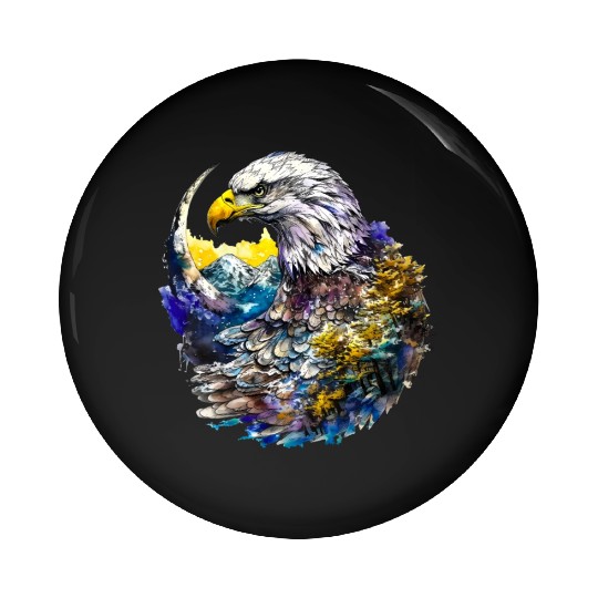 Wilderness Watercolor Forest Moon Eagle Pin Buttons