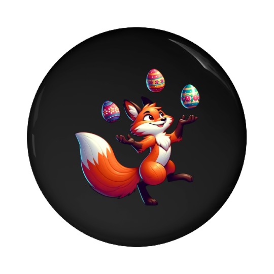 Easter Fox Juggler with Eggs Pin Buttons