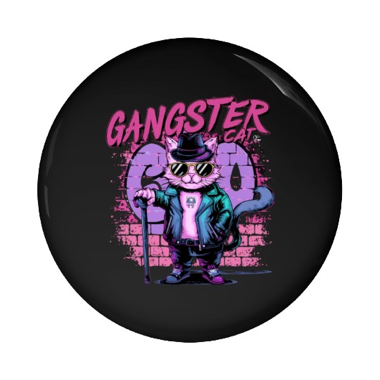 gangster cat neon design Pin Buttons