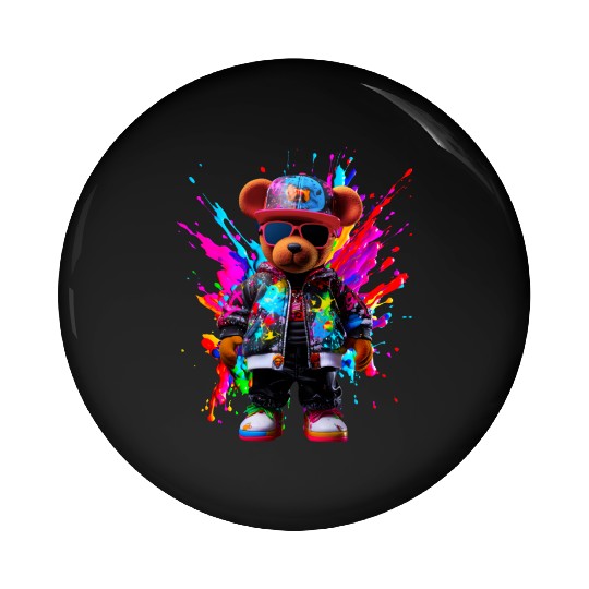 Watercolor Hip Hop Teddy Bear Colorful Splash Art Pin Buttons