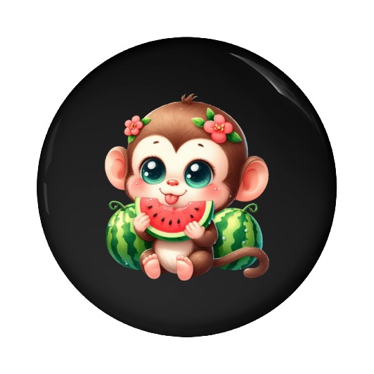 Monkey Eating Watermelon Pin Buttons