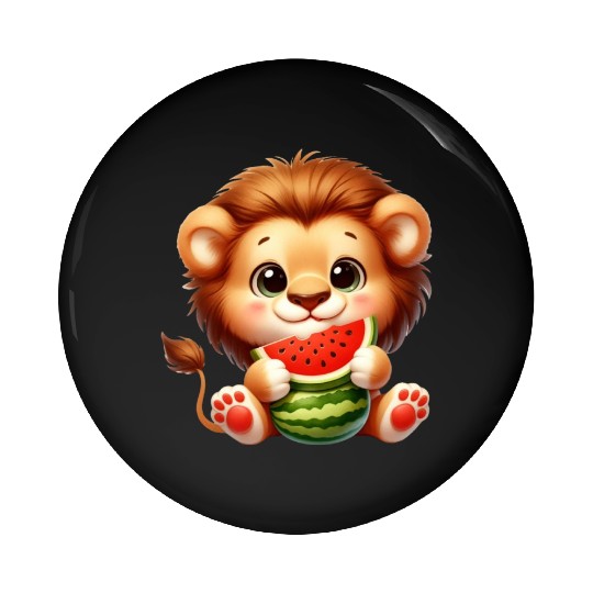 Lion Eating Watermelon Pin Buttons