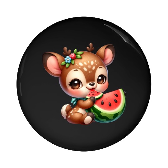 Deer Eating Watermelon Pin Buttons