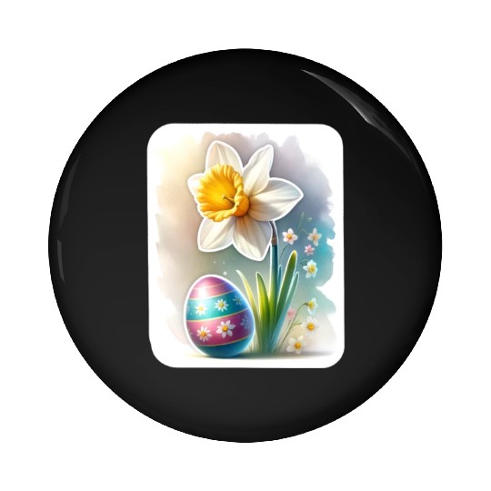 A Beautiful Daffodil With an Easter Egg Pin Buttons