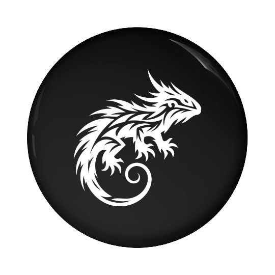 Shaggy Bearded Dragon Tribal Dragon Tattoo Pin Buttons