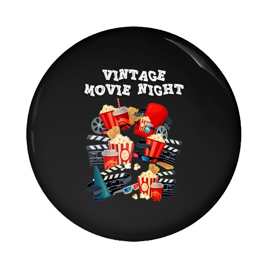 Popcorn Vintage Movie Night Pin Buttons
